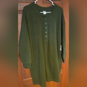 NWT Olive Green Long Sleeve Henley Style Sweatshirt Dress